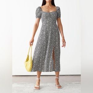 & OTHER STORIES Black & White Puff Sleeve Midi Dress
